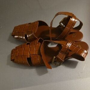 Zara Brown Croc-Embossed Sandals